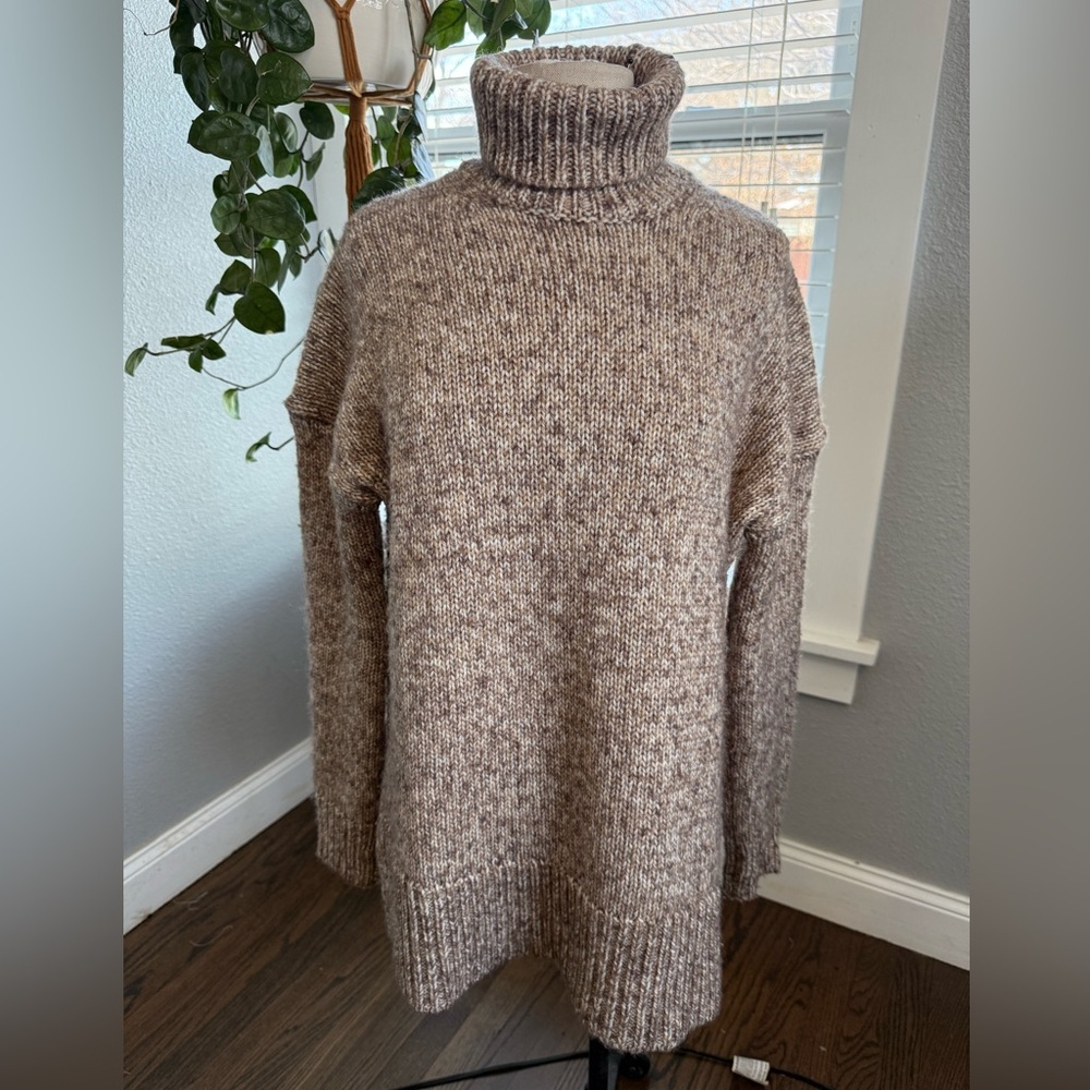 J.Crew Chunky Turtleneck Sweater in Heathered Brown Size Small‎ Wool Linen Blend